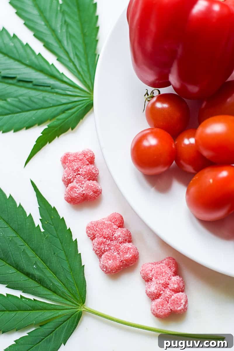 Can Cannabis Edibles Cause Severe Digestive Issues? 6 A picture of cannabis gummies and grape tomatoes.