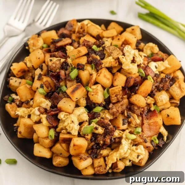Bacon and hash browns breakfast.