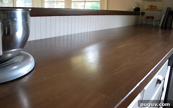 Dark stained Ikea wood counters Kitchen remodel details-Dark stained Ikea wood counters