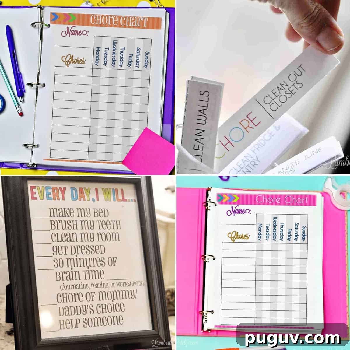 collage of chore chart printables.