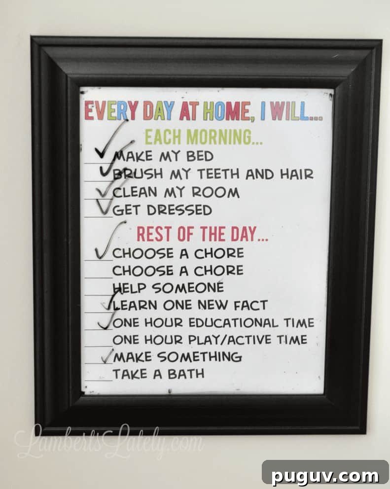 chore chart framed on a wall