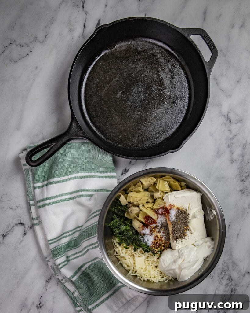 Smoky Three-Cheese Spinach Artichoke Dip Recipe 4 Mixing the dip