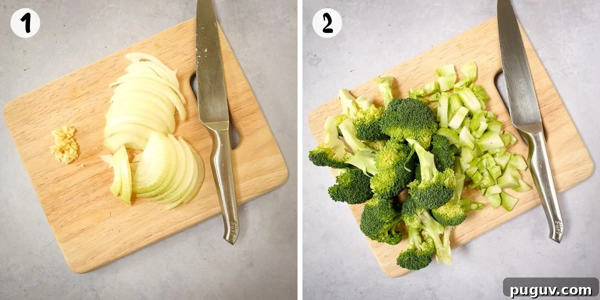 Creamy Broccoli and Pea Soup Recipe for Quick Weeknight Meals 3 Chop broccoli and onion