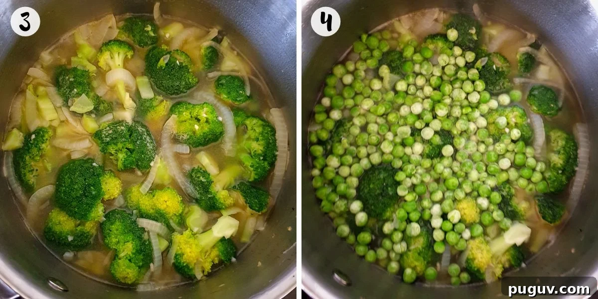 Creamy Broccoli and Pea Soup Recipe for Quick Weeknight Meals 4 boil in stock and add peas