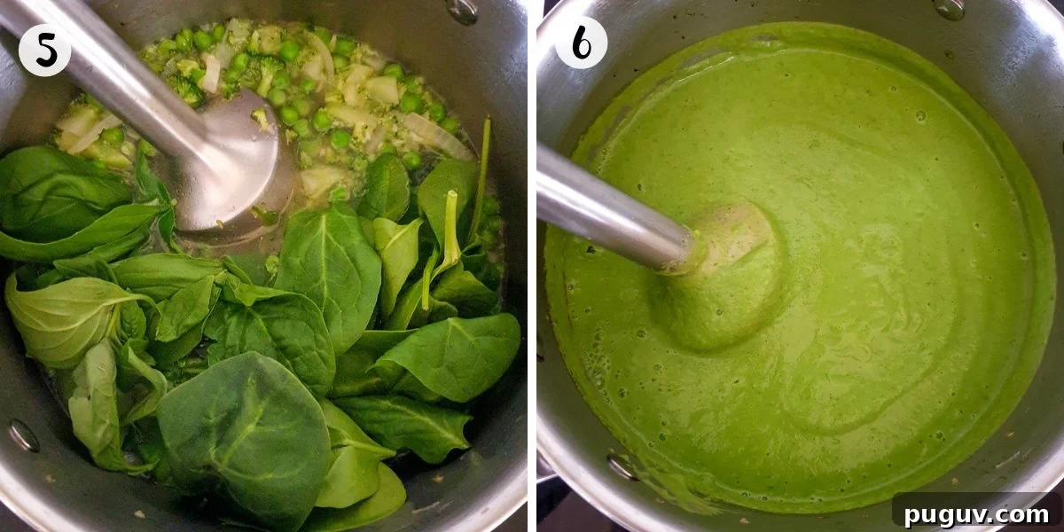 Creamy Broccoli and Pea Soup Recipe for Quick Weeknight Meals 5 Add spinach and blitz