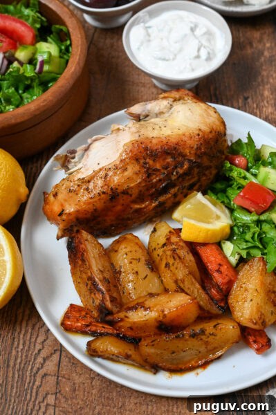 The best roast chicken and Greek-style potatoes full of lemon flavour and roasted to perfection.