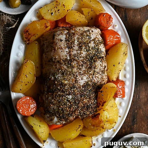 Pork roast with Greek roasted potatoes