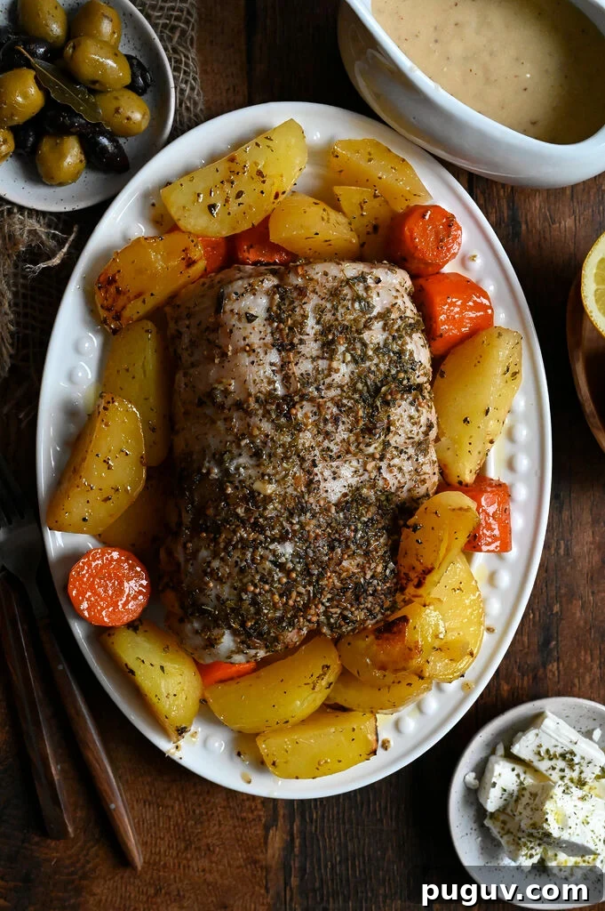 Pork roast with Greek roasted potatoes