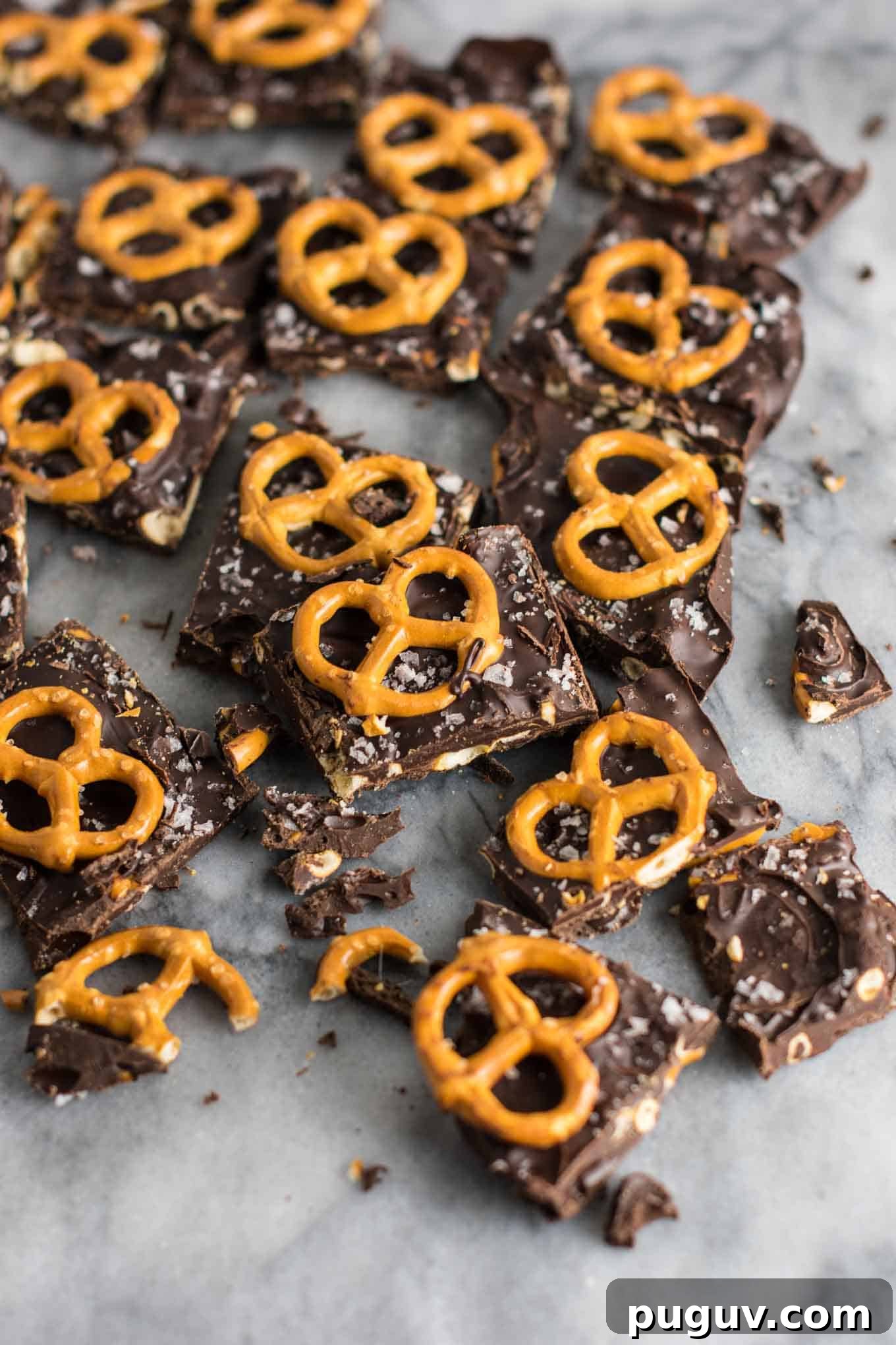 Vegan Dark Chocolate Sea Salt Pretzel Bark Recipe 12 Vegan Chocolate Sea Salt Pretzel Bark Recipe (gluten free.) An indulgent healthy dessert that is so addicting! #vegan #veganpretzelbark #dessert #chocolate #healthy #vegandessert
