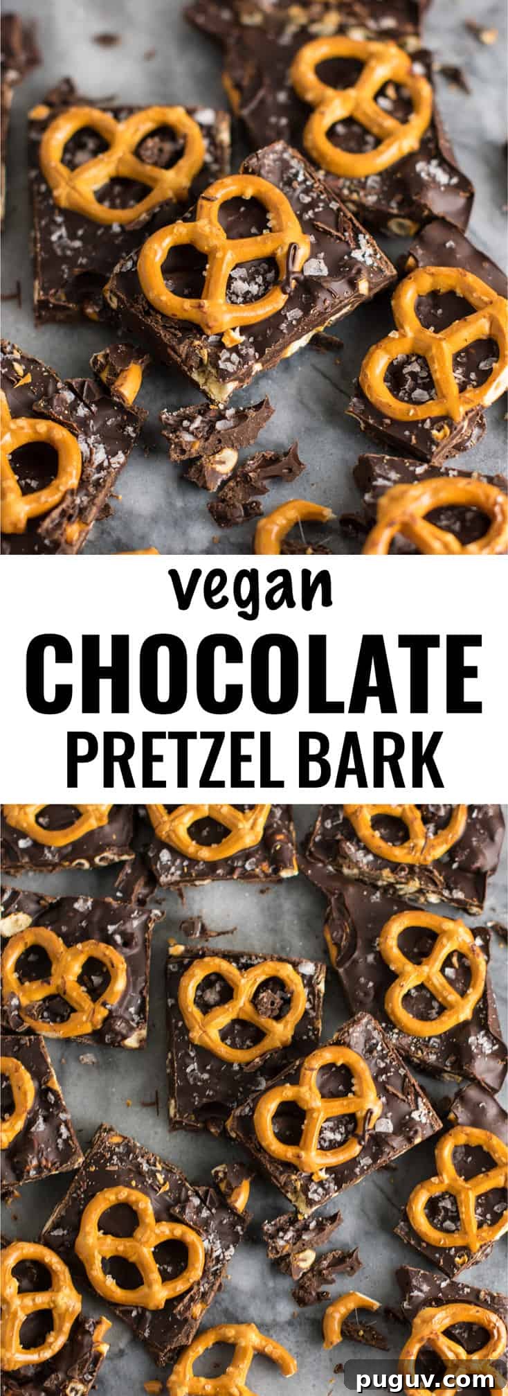 Vegan Dark Chocolate Sea Salt Pretzel Bark Recipe 14 Vegan Chocolate Sea Salt Pretzel Bark Recipe (gluten free.) An indulgent healthy dessert that is so addicting! #vegan #veganpretzelbark #dessert #chocolate #healthy #vegandessert