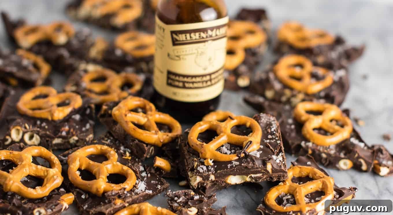 Vegan Dark Chocolate Sea Salt Pretzel Bark Recipe 10 Vegan Chocolate Sea Salt Pretzel Bark Recipe (gluten free.) An indulgent healthy dessert that is so addicting! #vegan #veganpretzelbark #dessert #chocolate #healthy #vegandessert