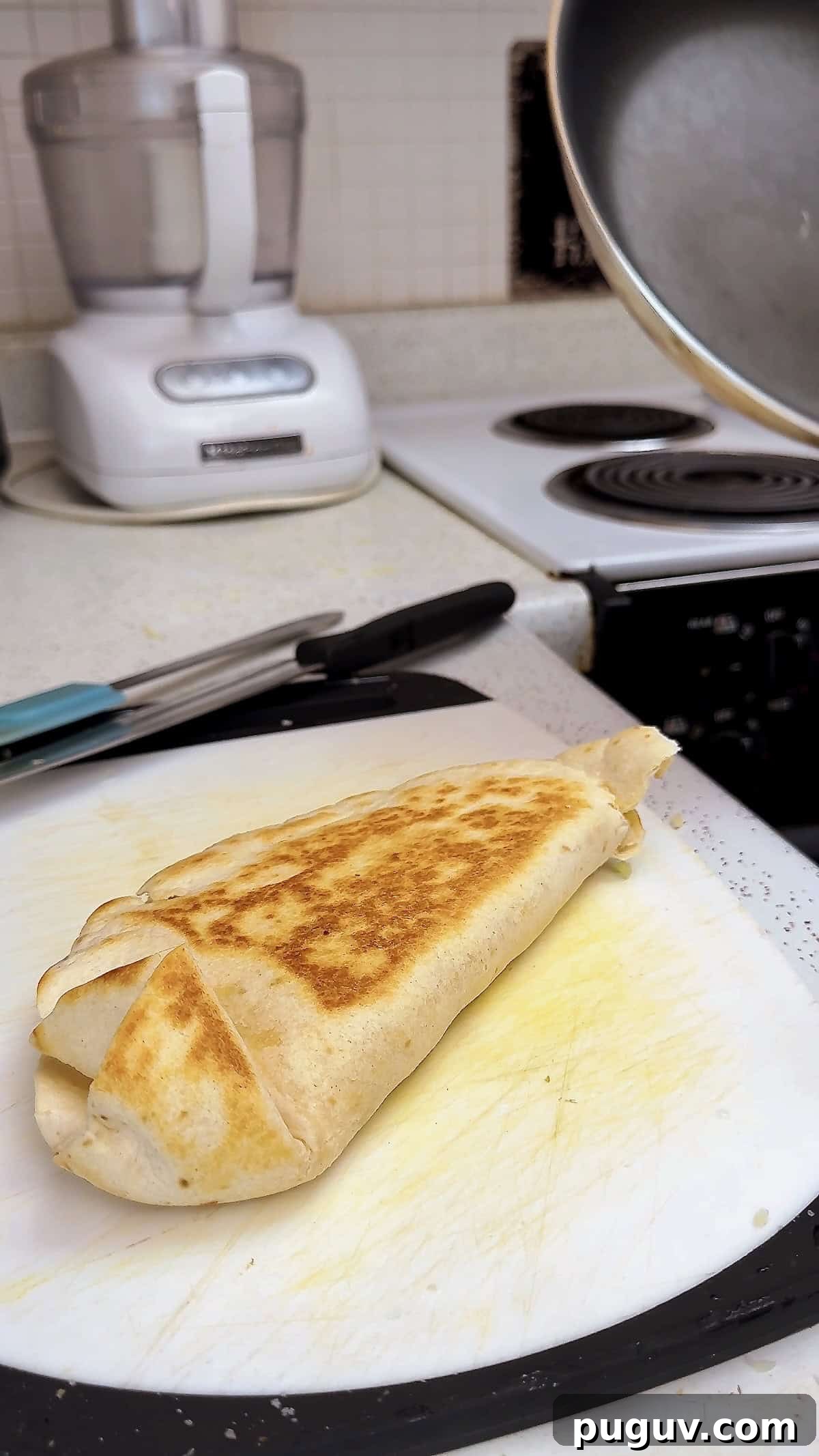 15-Minute Egg & Cheese Breakfast Quesadilla Recipe 12 Finished egg and cheese quesadilla ready to cut and serve