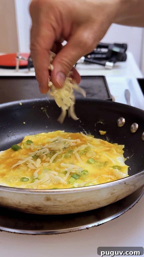 15-Minute Egg & Cheese Breakfast Quesadilla Recipe 6 add cheese to top of eggs
