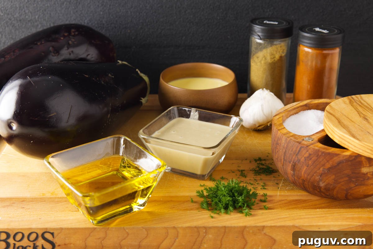 Smoked Baba Ganoush Recipe: Creamy Charred Eggplant Dip 3 Ingredients for smoked baba ganoush.