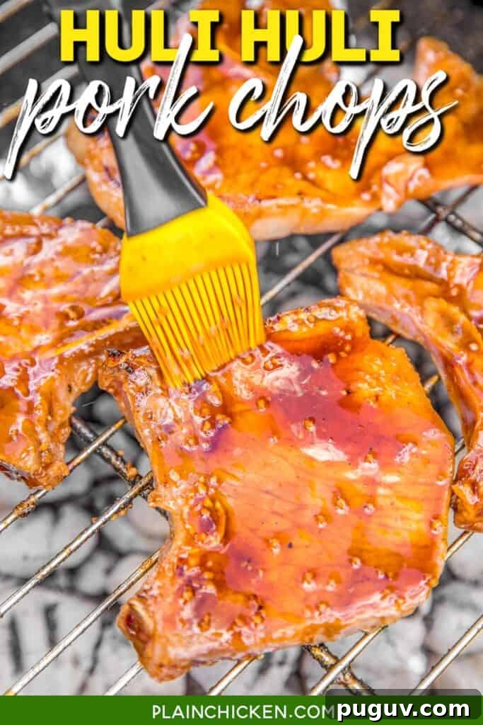 Grilled Huli Huli Pork Chops with Sweet Pineapple Glaze 4 pork chops on the grill