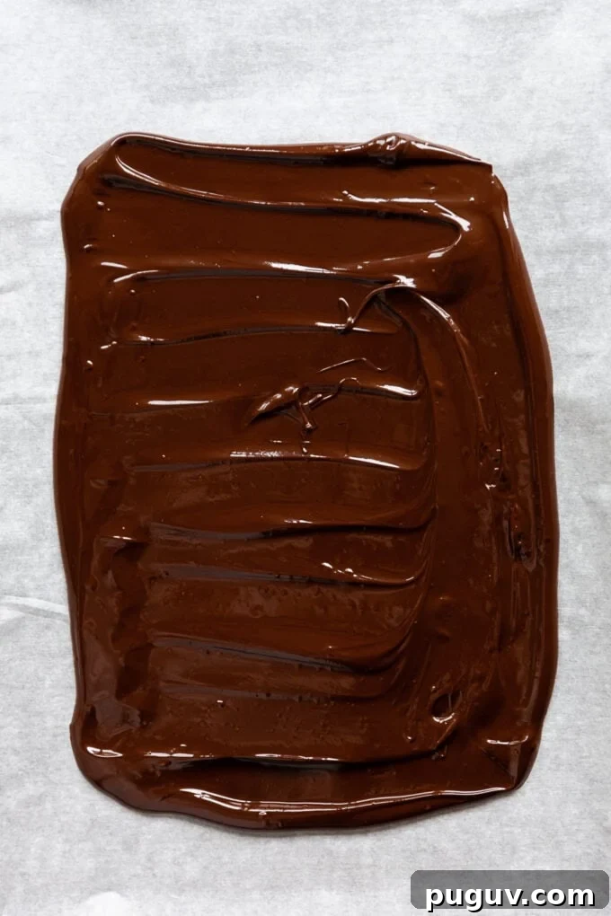 dark chocolate spread onto a piece of parchment paper