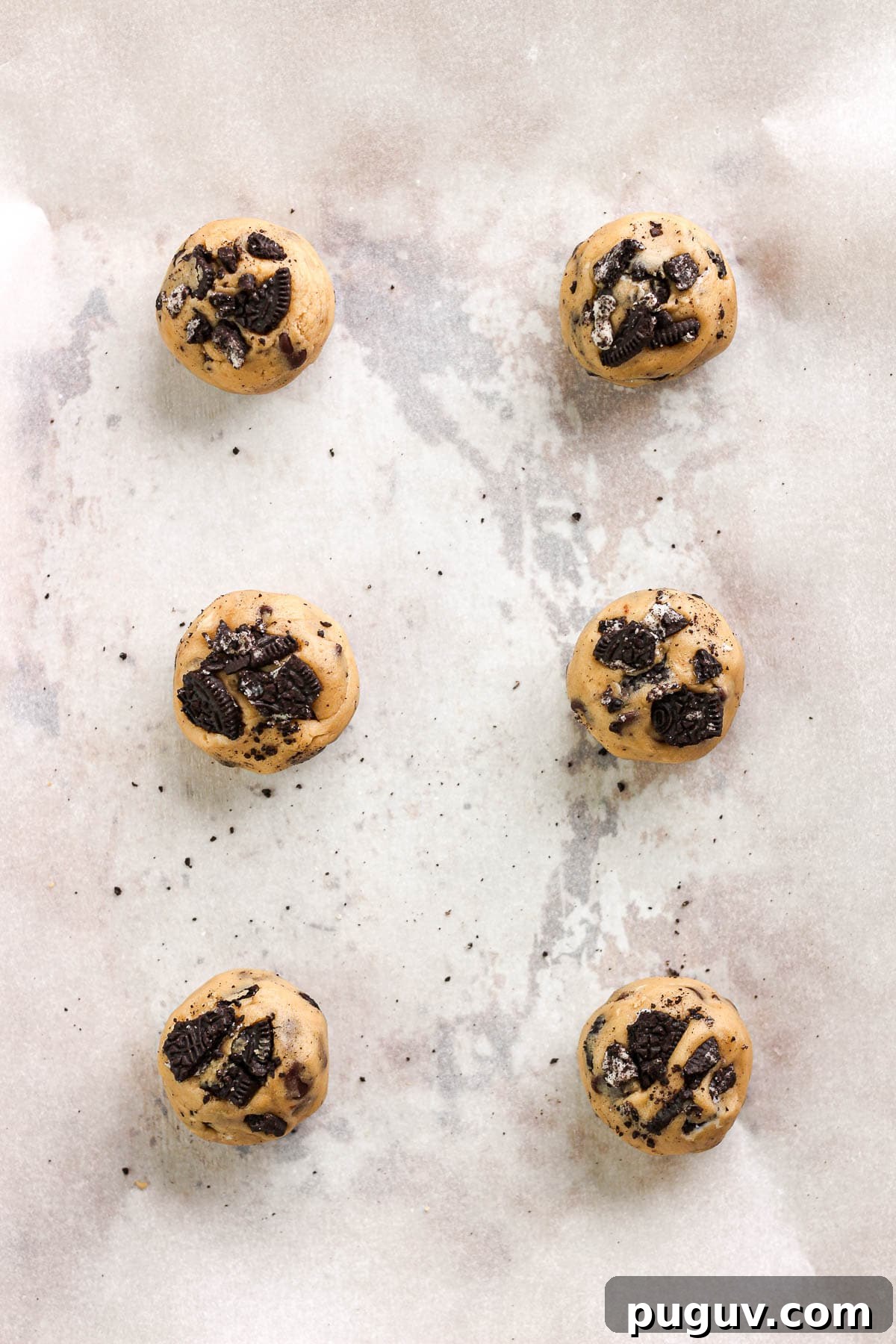 Oreo Chocolate Chip Cookie Recipe — Crispy, Chewy Treats 12 Scooped dough on sheet