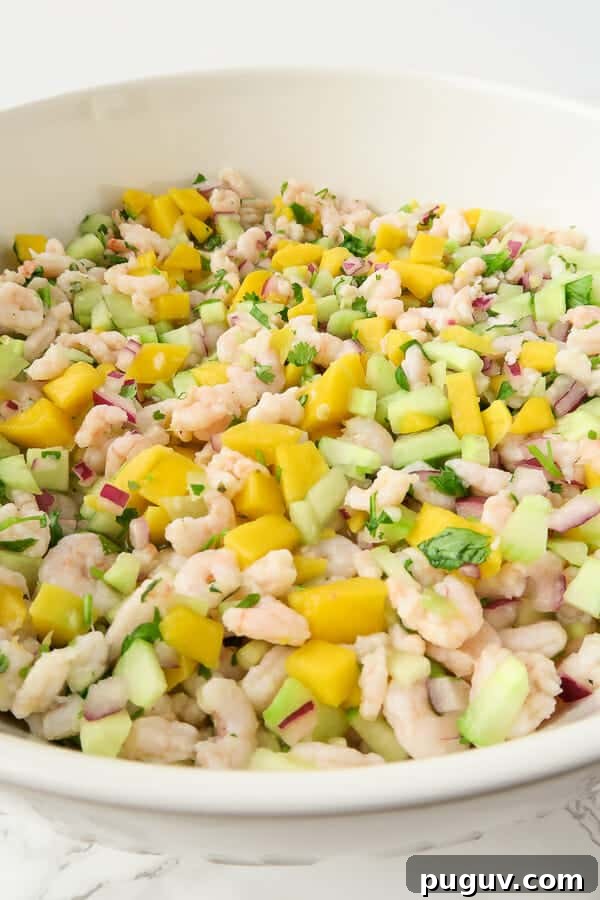 close-up of the easy shrimp ceviche with mango and cucumbers 
