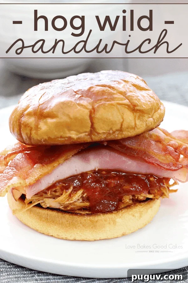Hog Wild Sandwich: Pulled Pork Feast Recipe 2 Hog Wild Sammich on a white plate.