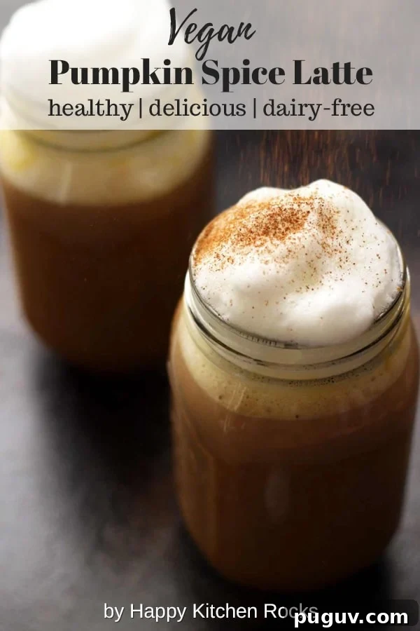 Healthy Vegan Pumpkin Spice Latte - Two Mason Jars Topped with Cashew Whipped Milk, Sprinkled with Cinnamon