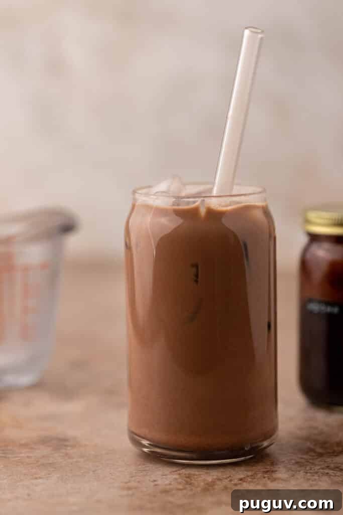 Chick-fil-A Mocha Cream Cold Brew: Homemade Copycat Recipe 4 Iced mocha cold brew in glass with straw