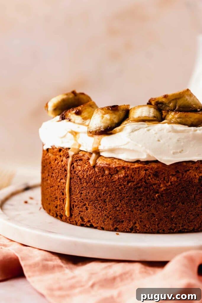Decadent Banoffee Cake Recipe with Caramelized Banana Topping 4 Banana cake with toffee sauce drips