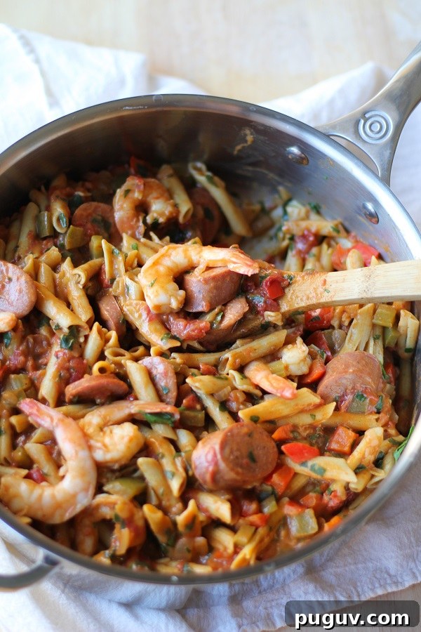 One-Pot Shrimp Gumbo Pasta Recipe for Quick Weeknight Dinner 3 One-Pot Shrimp Gumbo Pasta | easy, healthy, delicious, and gluten-free! @ancientharvest