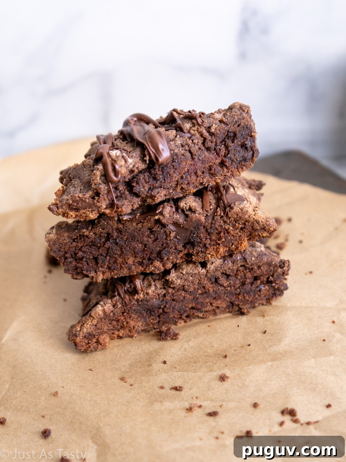 Triple Chocolate Gluten-Free Eggless Scones Recipe 3 Stack of three chocolate scones.