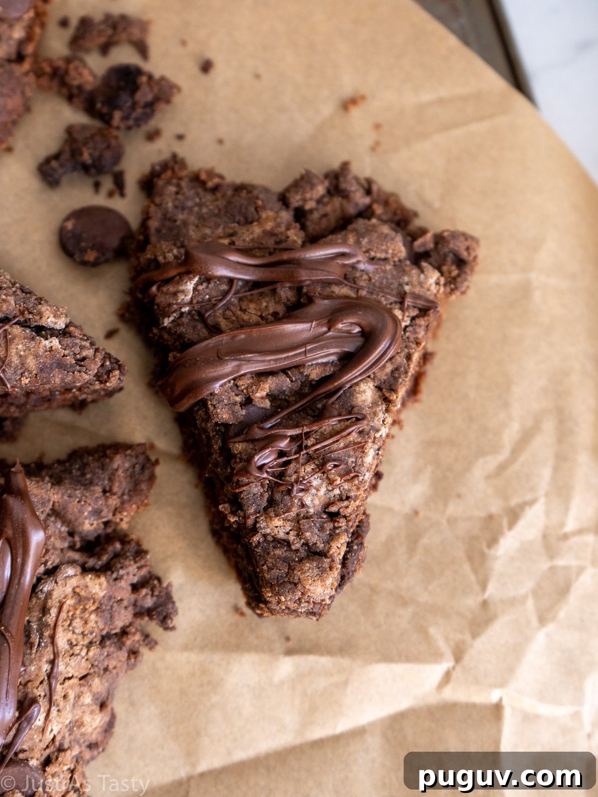 Triple Chocolate Gluten-Free Eggless Scones Recipe 4 Close-up of a chocolate scone.