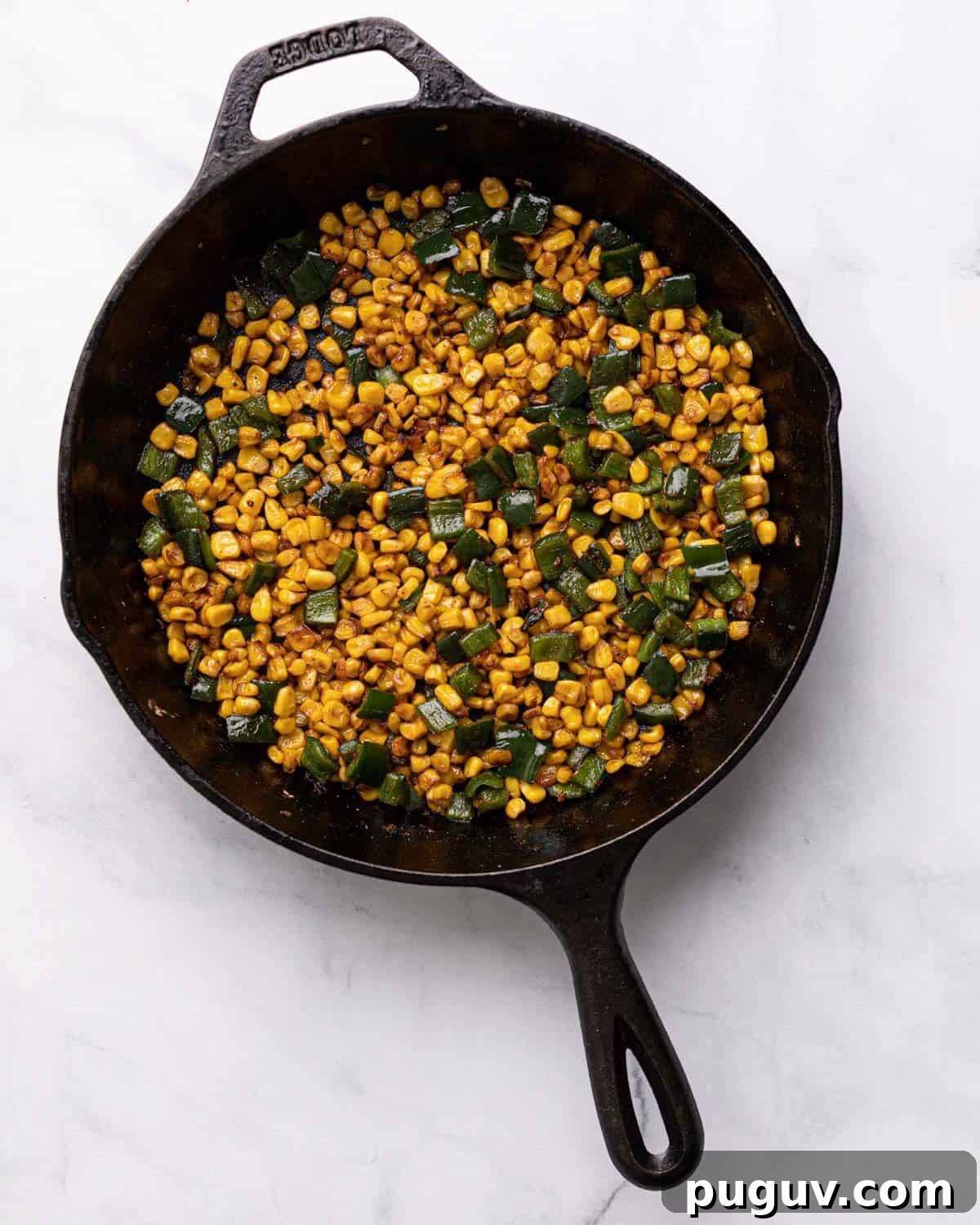 corn and poblano cooked