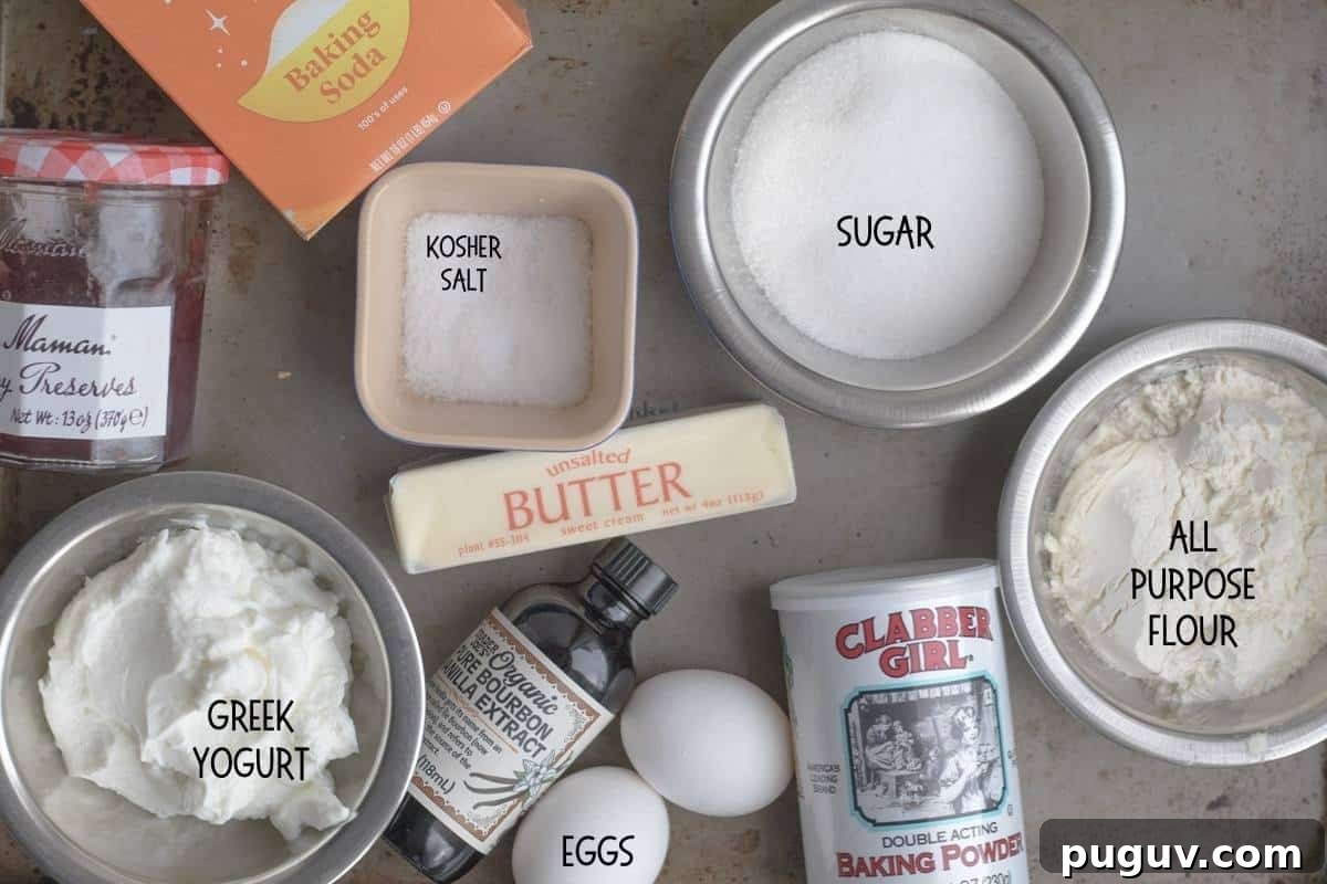 ingredients for coffee cake with strawberry jam