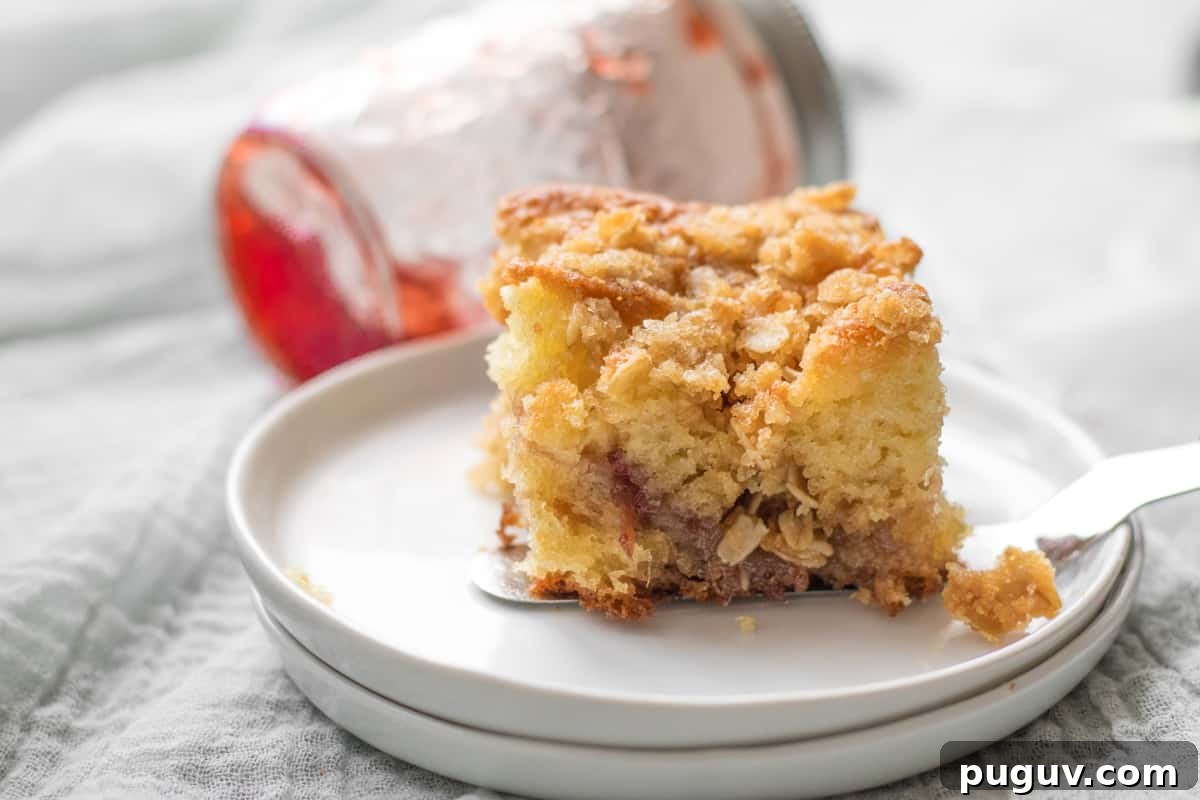 strawberry jam coffee cake with empty mason jar