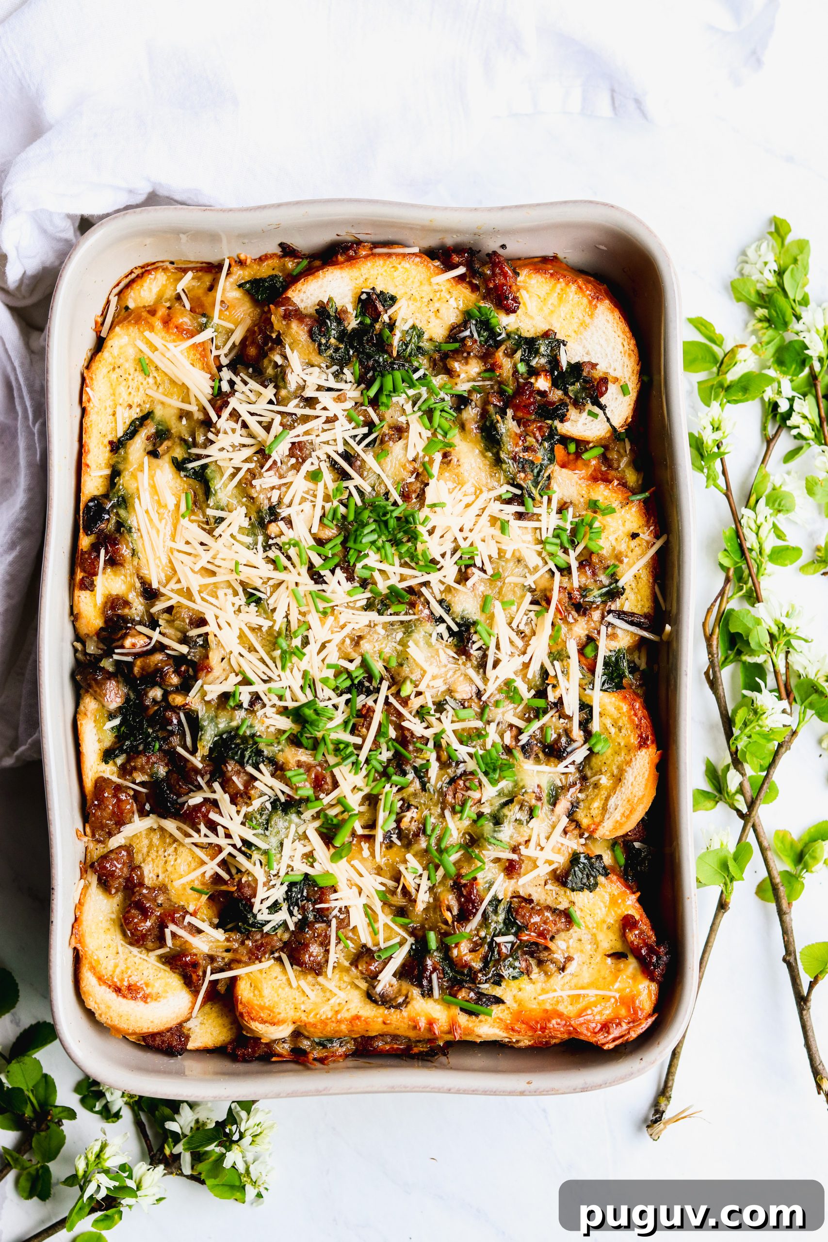 Hearty Sausage, Kale & Mushroom Breakfast Strata 3 Sausage, Kale, and Mushroom Strata
