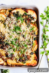 Hearty Sausage, Kale & Mushroom Breakfast Strata 4 Sausage, Kale, and Mushroom Strata