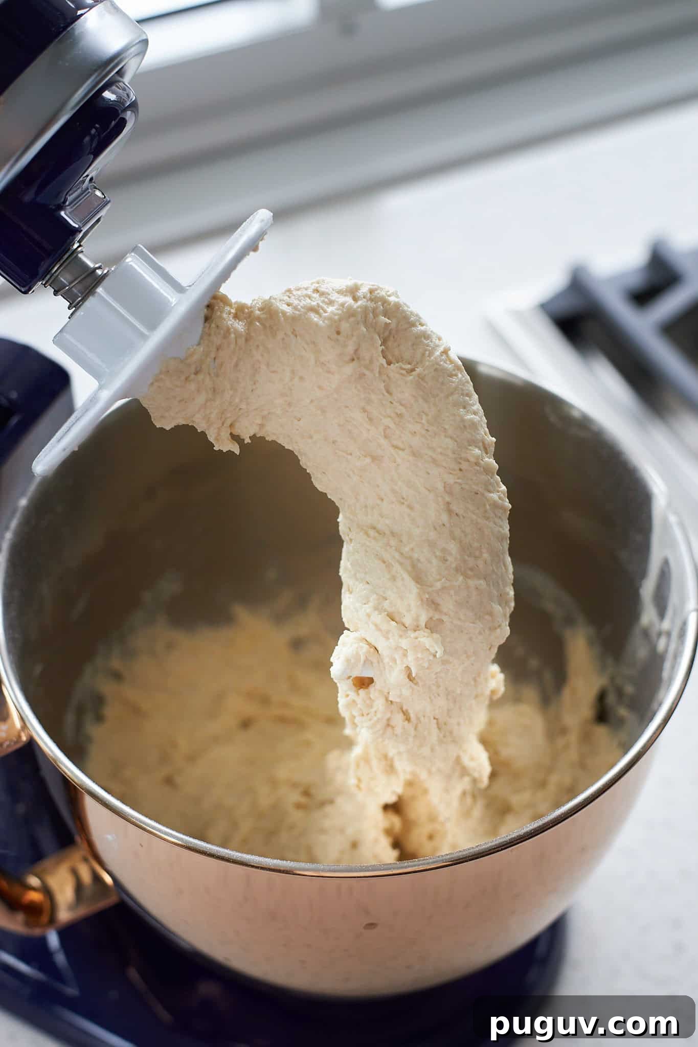 Sourdough Discard Cinnamon Roll Focaccia Recipe 6 Dough mixed in the stand mixer.