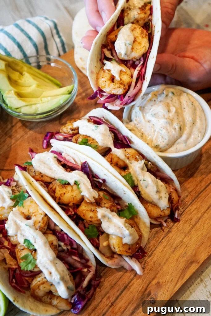 Cilantro-Lime Shrimp Tacos with Creamy Avocado Slaw 2 Cilantro Lime Shrimp Tacos with Cilantro Lime Cream Sauce and Cabbage