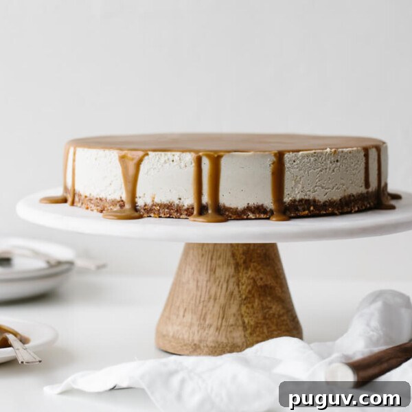 This gluten-free Vegan Caramel Cheesecake recipe is drizzled with the most amazing salted caramel sauce.