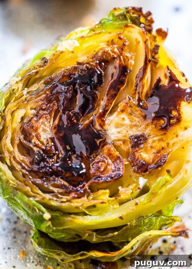 a roasted brussels sprout with charred edges.