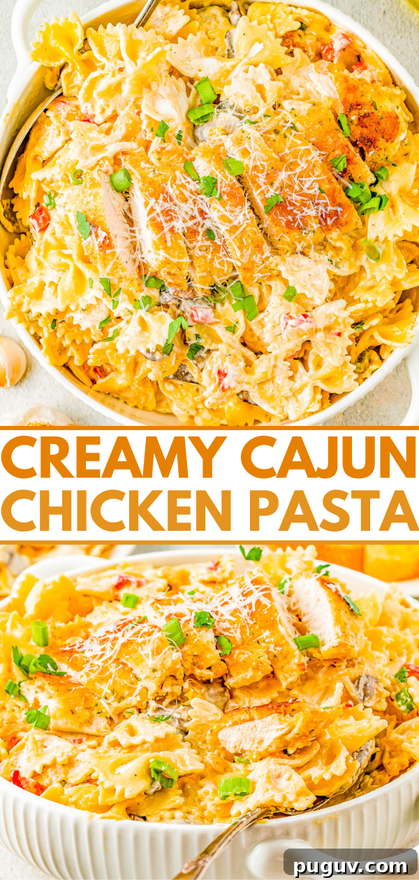 Creamy cajun chicken pasta Pinterest image.