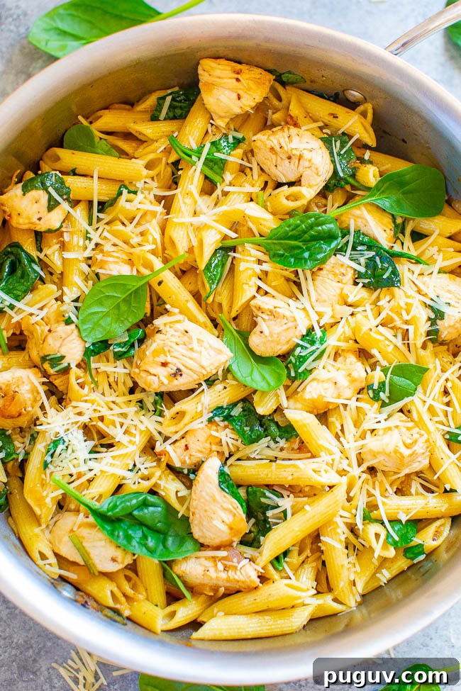 Parmesan Chicken and Spinach Pasta.