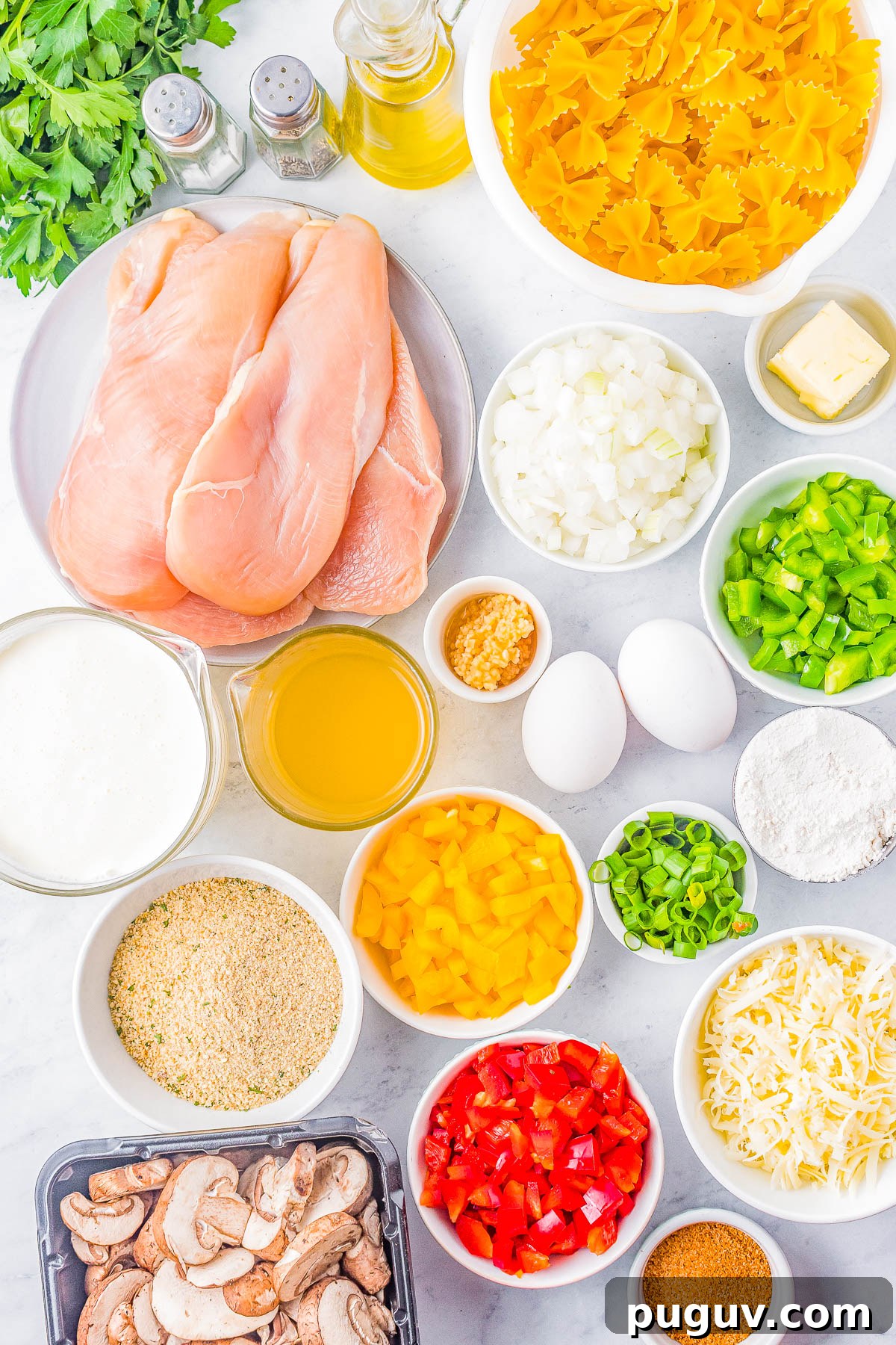 Ingredients for creamy Cajun chicken pasta.