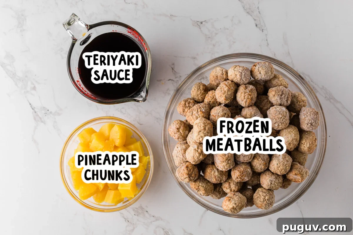 Ingredients for making pineapple meatballs on a table.