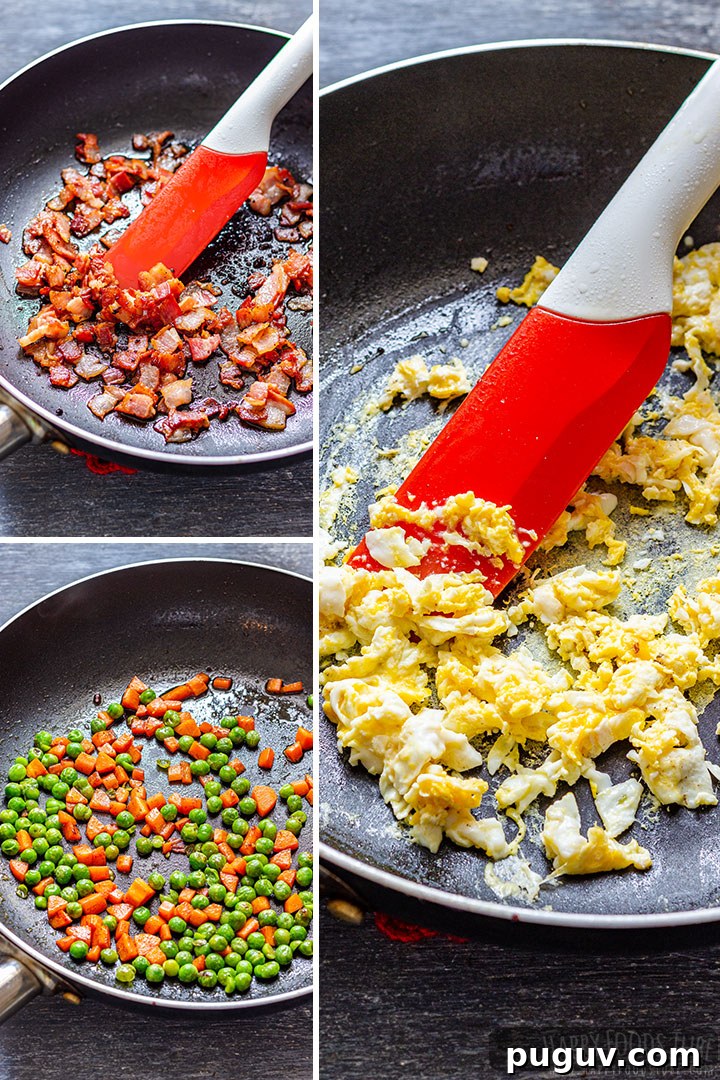 How to make Bacon Fried Rice Step by Step Picture Collage