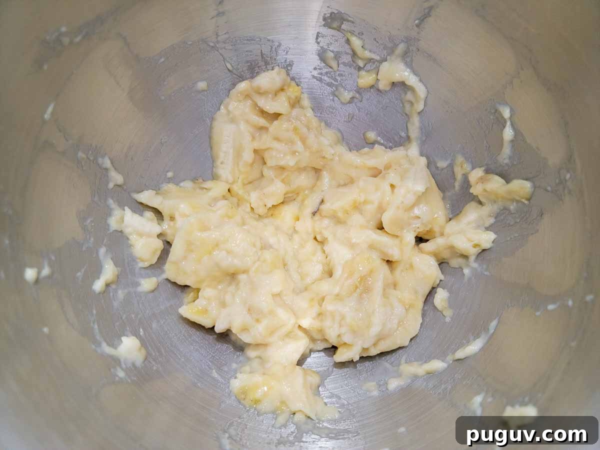 bananas mashed in a bowl.