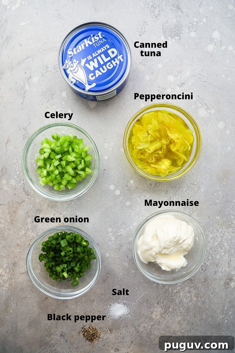 Ingredients used to make pepperoncini tuna salad