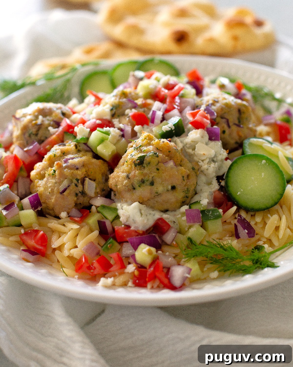 greek meatballs with feta tomato and cucumber