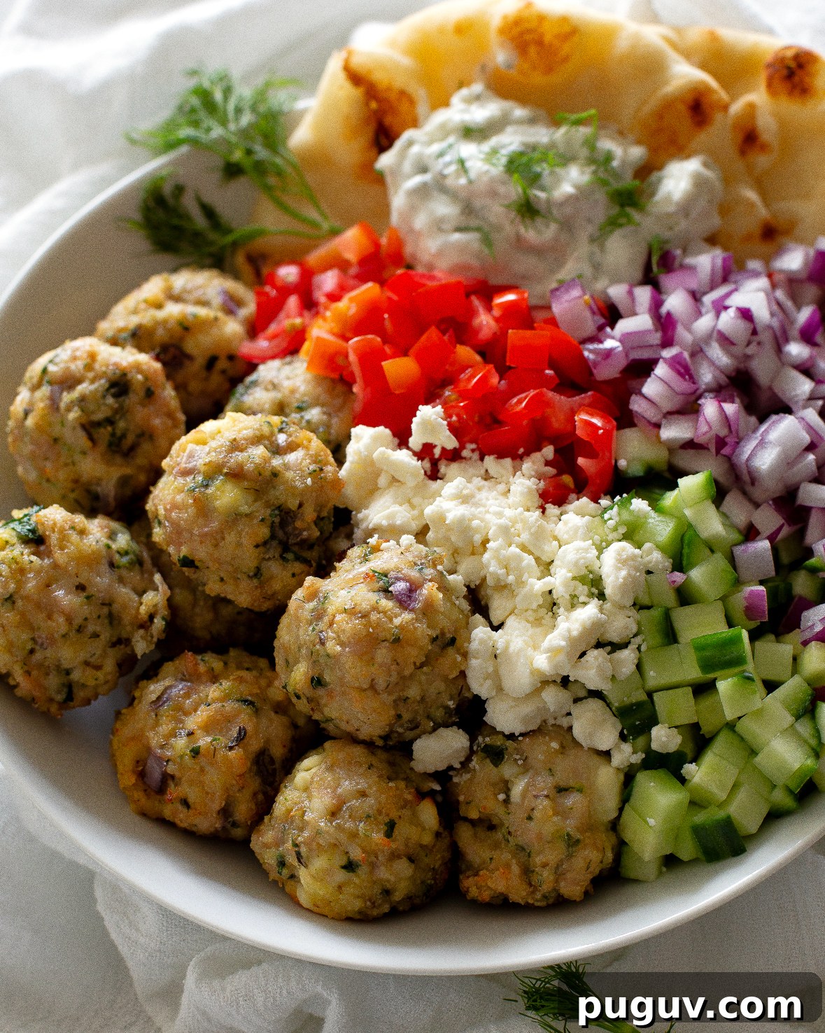 greek meatballs with feta tomato and cucumber