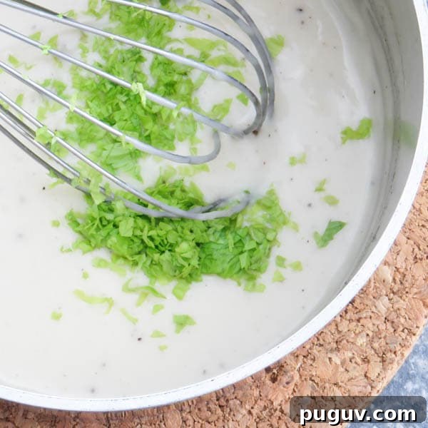 seafood béchamel and celery leaves.