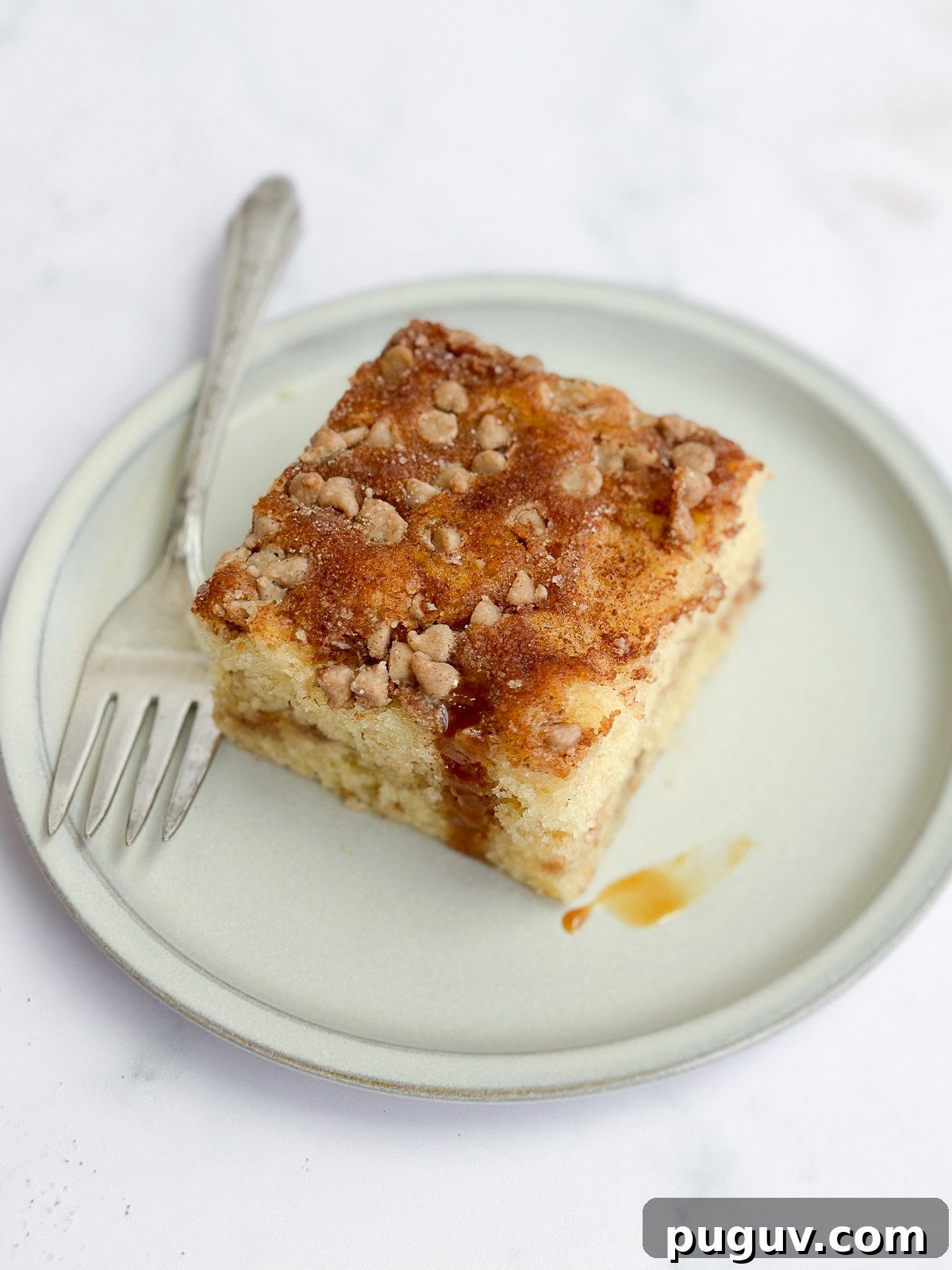 a single piece of churro cake on a plate.