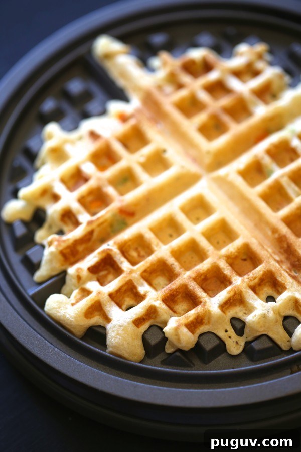 Crispy waffle in waffle iron.